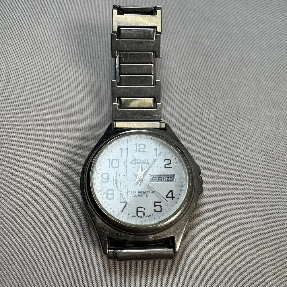 4east‎  Day/ Date Silver Tone Quartz Men's Watch